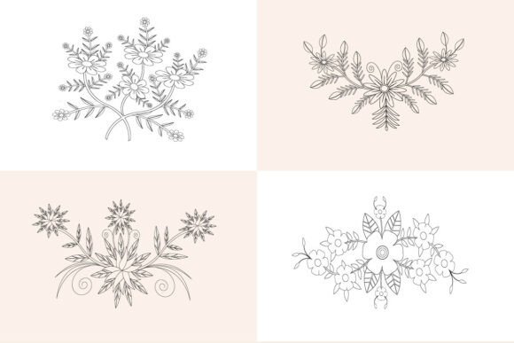 Flower Drawing Embroidery Element Set for Seasonal Gifts